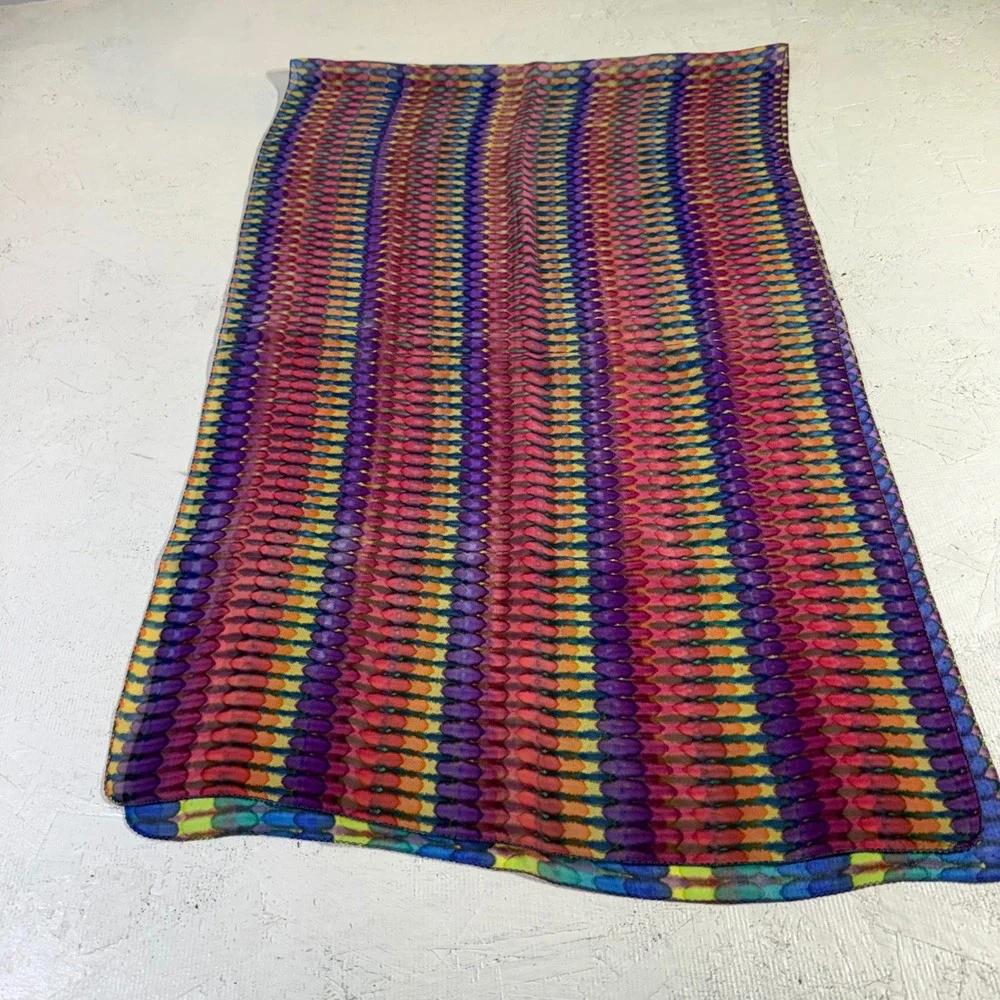 Sheer Scarf Multicolor Geometric Rainbow Print 65 Inch